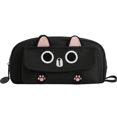 手提刺绣竖耳小黑猫笔袋超大容量