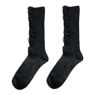 吾等是猫 乞丐袜破洞个性小腿袜潮黑白灰三色设计感剪裁ins短袜女