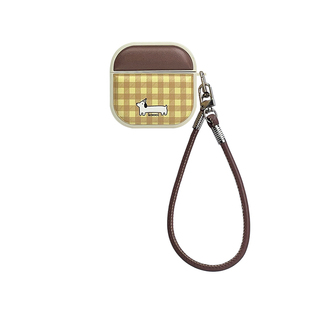 启乾 棕盖黄格纹腊肠狗腕带Airpods4/3耳机保护壳套2pro二三代新款适用苹果无线蓝牙硅胶软壳链条挂绳ins风