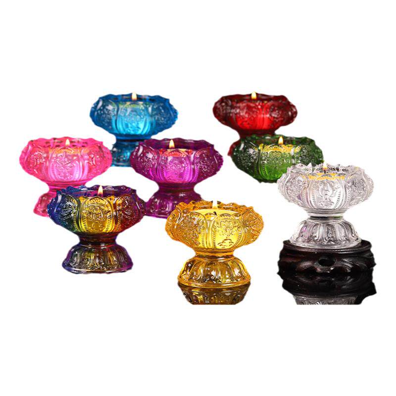 七彩琉璃莲花八吉祥酥油灯座烛台灯架佛具用品蜡烛台摆件家用