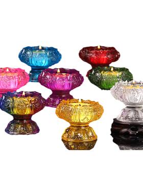 七彩琉璃莲花八吉祥酥油灯座烛台灯架佛具用品蜡烛台摆件家用