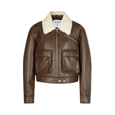 none遮肉显瘦工装口袋皮衣外套