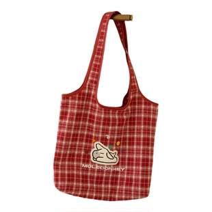多嘴驴Donkey红色托特包女款可爱百搭帆布包大容量通勤手提单肩包