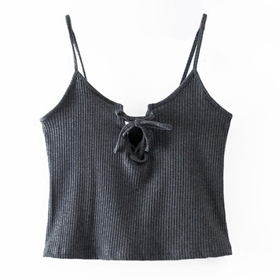 螺纹前交叉绑带低胸吊带背心