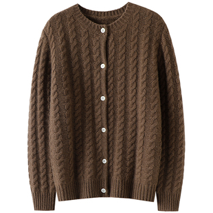 心动通勤颜值~加厚100%纯山羊绒开衫女绞花纯羊绒毛衣宽松秋冬季