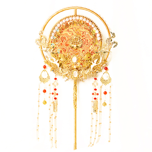 新娘团扇结婚喜扇diy手工材料包香槟色手捧蒲扇秀禾中式旗袍扇子