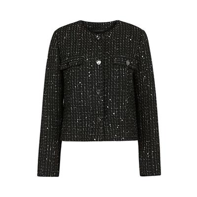 sdeer小香风法式圆领格纹呢外套