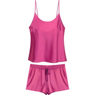 真丝睡衣女桑蚕丝吊带背心短裤性感真丝睡衣套装冬薄款家居服