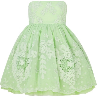 LoveShackFancy 春夏女薄荷绿抹胸刺绣棉质迷你连衣裙
