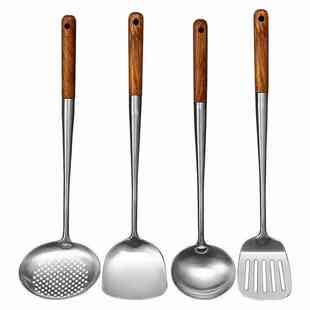 Steel Turn Long Stainless Kitchen Slotted Spatula Handle Wok