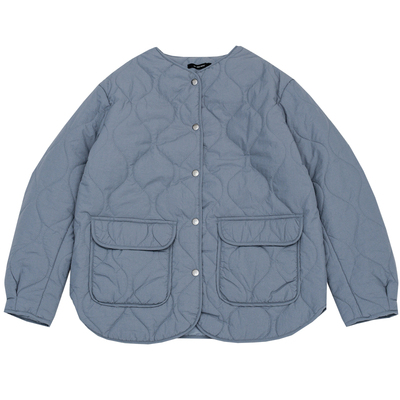 KNgs 冬季复古日系菱形格纯色短款开衫圆领内胆薄款棉衣外套女