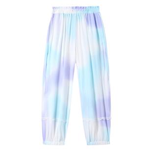 安奈儿童装女童防蚊裤子夏休闲束脚垂感透气弹力印花长裤