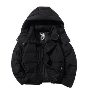 核爆炸冬季街头潮流时尚休闲可脱卸帽子黑色压花保暖90绒羽绒服男