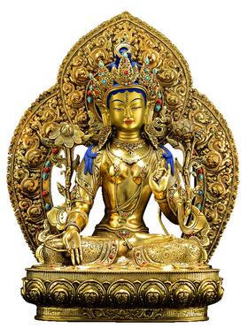 全鎏金15寸大背光铜像白度母摆件