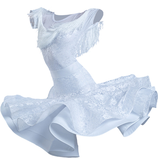 新款高档儿童拉丁舞蹈服装女童蕾丝流苏鱼尾裙专业比赛规定考级服