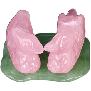 粉水晶鸳鸯摆件一对天然粉晶芙蓉石比翼鸟床头卧室装饰品新婚礼物