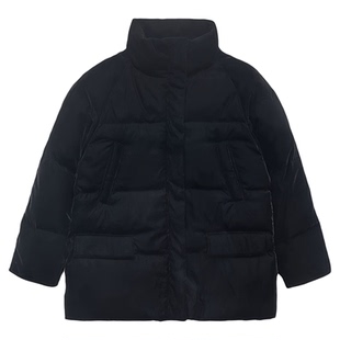 秒发！韩国设计师2026冬新款宽松休闲中长款鹅绒丝绒羽绒服外套女