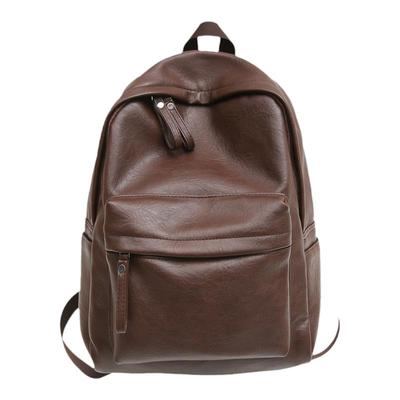 凡班纯色pu书包大容量皮质双肩包