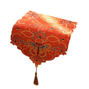 爆卖2026年喜庆桌旗红色波浪边装饰布艺餐桌茶席氛围茶几盖布边柜