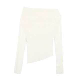 MULVAN 红色斜肩针织衫女高级设计感小众气质修身一字肩长袖上衣