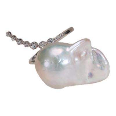 欧诗漫珠宝有核淡水珍珠戒指13-15MM白色异形巴洛克开口戒女承福