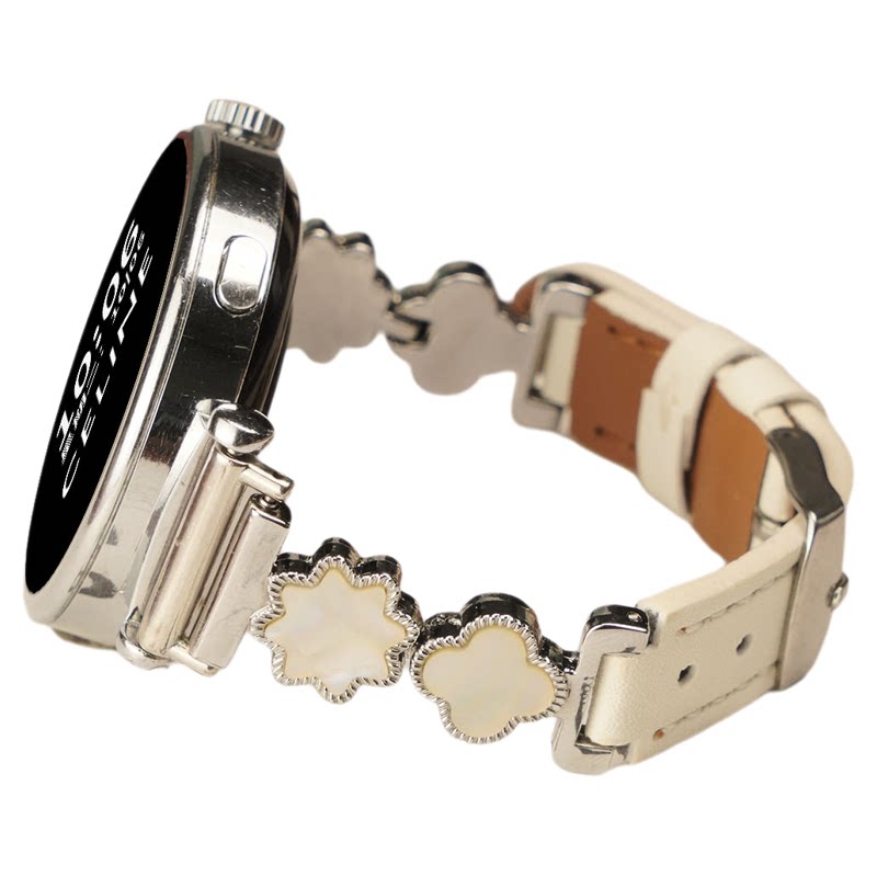 适用华为gt7手表带41mm马鞍棕金属四叶草真皮腕表带watchgt6pro运动GT5智能watch5女生gt3春夏2高级感