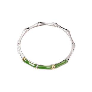 宫里上新银手镯女和田玉镯纯银竹节贵妃镯银镶玉三八妇女节礼物