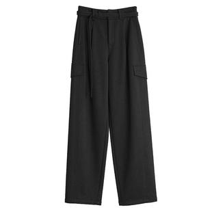 ELLE黑色设计感高腰显瘦工装休闲裤女2025冬装新款垂感高级感裤子