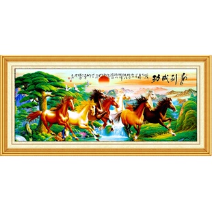 5d钻石画2026年新款满钻客厅风景马到成功贴钻十字绣八骏图钻石绣