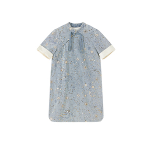 【商场同款】Jamor古典风新中式牛仔连衣裙2025秋冬新时尚旗袍裙