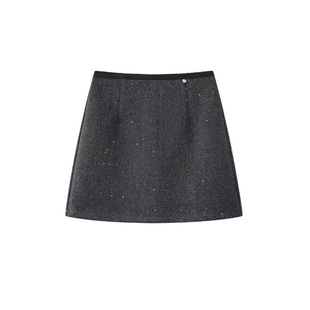 miu里miu气半裙灰色亮片毛呢半身短裙大码女冬装梨形伯克利裙子