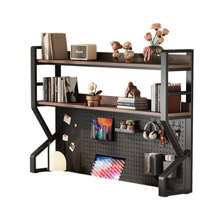 桌面置物架带洞洞板铁艺多层工位改造收纳架书面办公电脑桌上书架