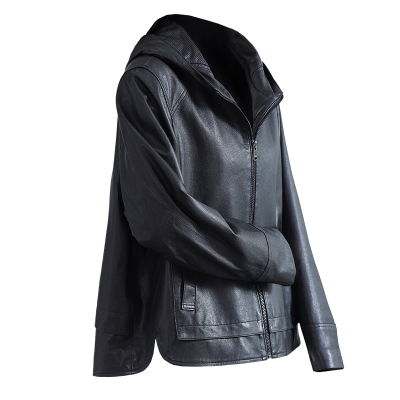 连帽显瘦植鞣头层绵羊皮夹克外套