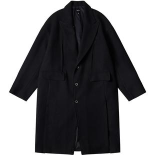 NMAX大码潮牌男装25年冬季新款大翻领纯色中长款外套加厚毛呢大衣