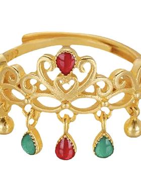 镂空复古国潮花丝凤华四叶草戒指