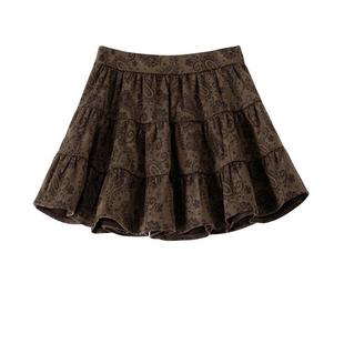 BANANA CICI2025年冬季新款游牧民族风佩斯利腰果花麂皮蛋糕半裙