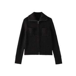 芝禾/CHESONSE【遇萤】玛家 休闲双拉链华夫格绵羊毛针织开衫1278