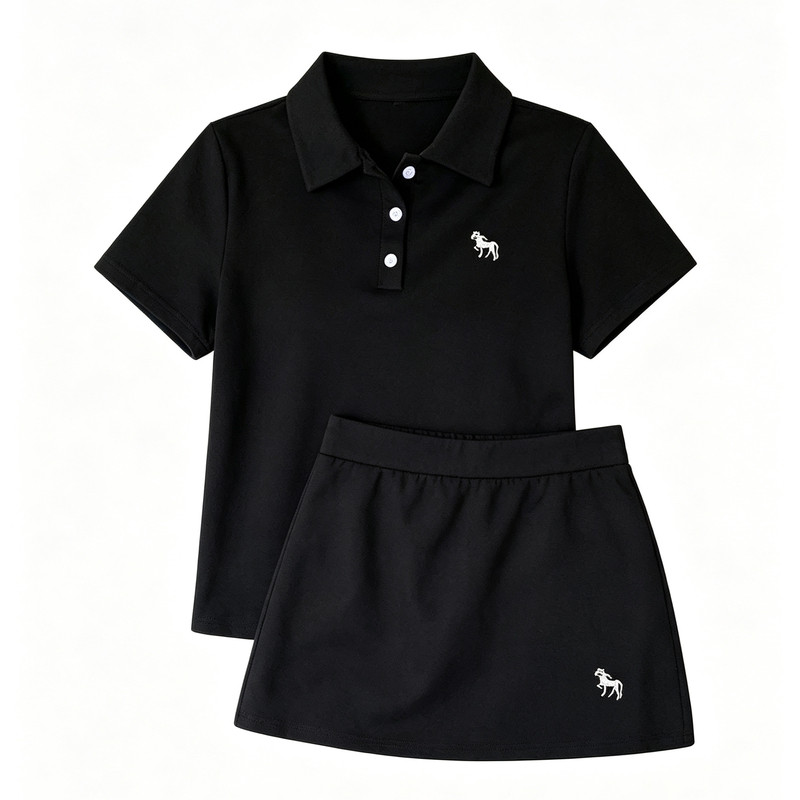 夏装大码显瘦POLO领半身裙套装