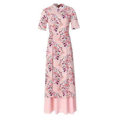 夏季轻国风假两件连衣长裙