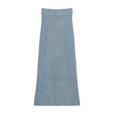 SLY 春季优雅后开叉细闪软糯针织半身裙女030HAZ71-1621