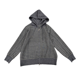 2026早春新款连帽双拉链针织条纹开衫女装卫衣外套显年轻长袖上衣