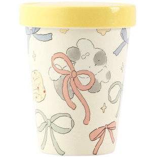 蓝莲花家居高颜值女生家用办公室水杯陶瓷带盖杯子个人喝水马克杯