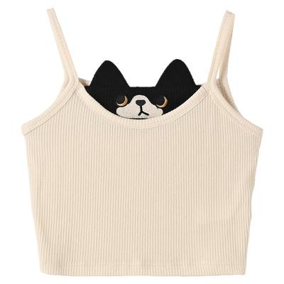 可爱猫咪吊带上衣女内搭外穿背心