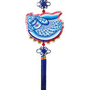 福人福地厂家直销中国结木质青花福鱼挂件中国风家居装饰室内挂饰