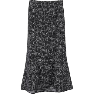 出口日本外贸女装春夏秋优雅百搭小圆点喇叭裙鱼尾裙半身裙长裙