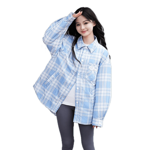 鸭鸭羽绒服女士2024新品新中式衬衫领格子休闲时尚鸭绒外套
