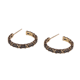 aviho 小众做旧风黑锆石耳圈小巧C形百搭ins风耳环