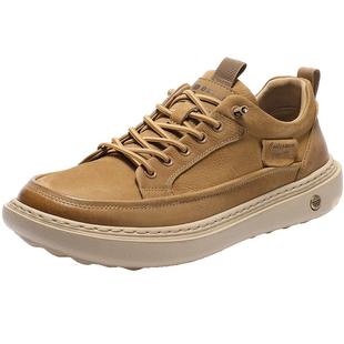 百丽男鞋厚底增高真牛皮户外休闲工装鞋通勤透气运动板鞋A2137CM5