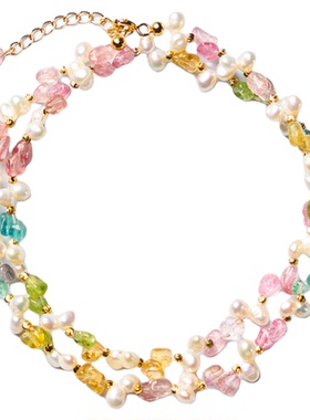 天然彩碧玺手链母亲节礼物