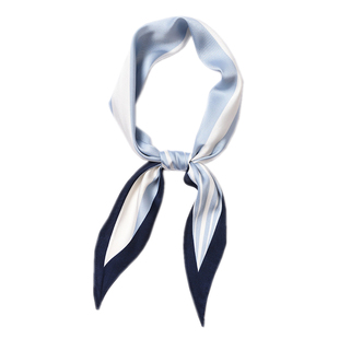 石原里美同款小丝巾女夏季蓝色条纹长条菱形领巾 韩国ins头巾发带